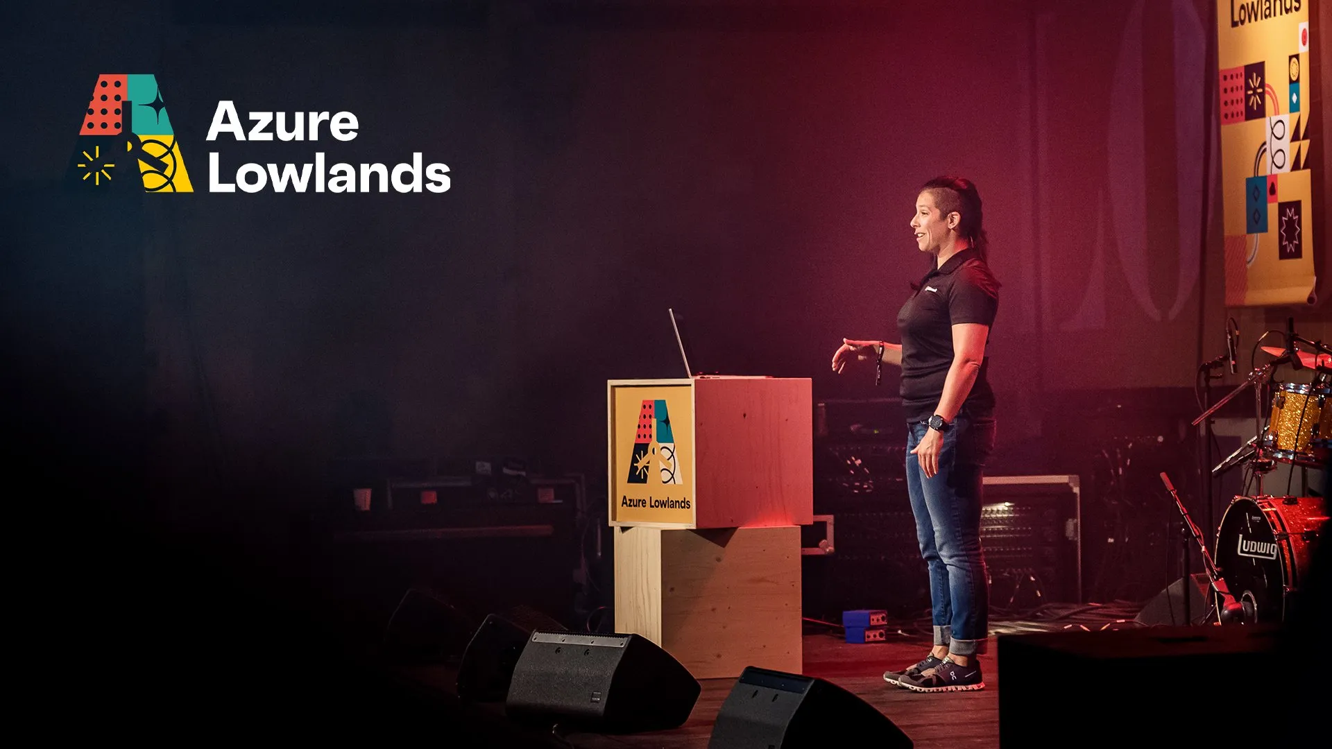 April Yoho presenting on stage